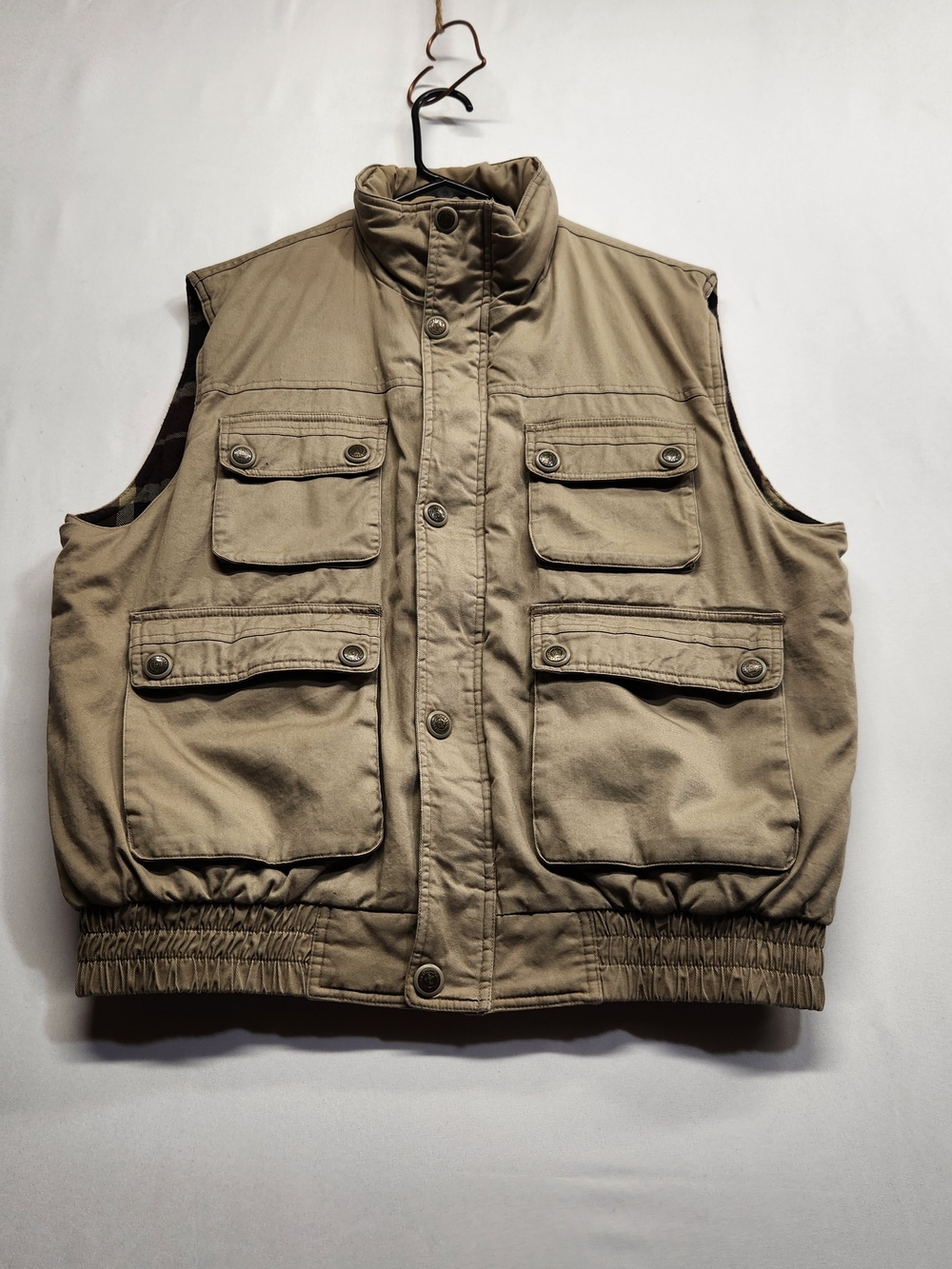 ⭐️Vintage Field & Stream Tan Flannel Lined Gorpcore Cargo Utility Vest Large